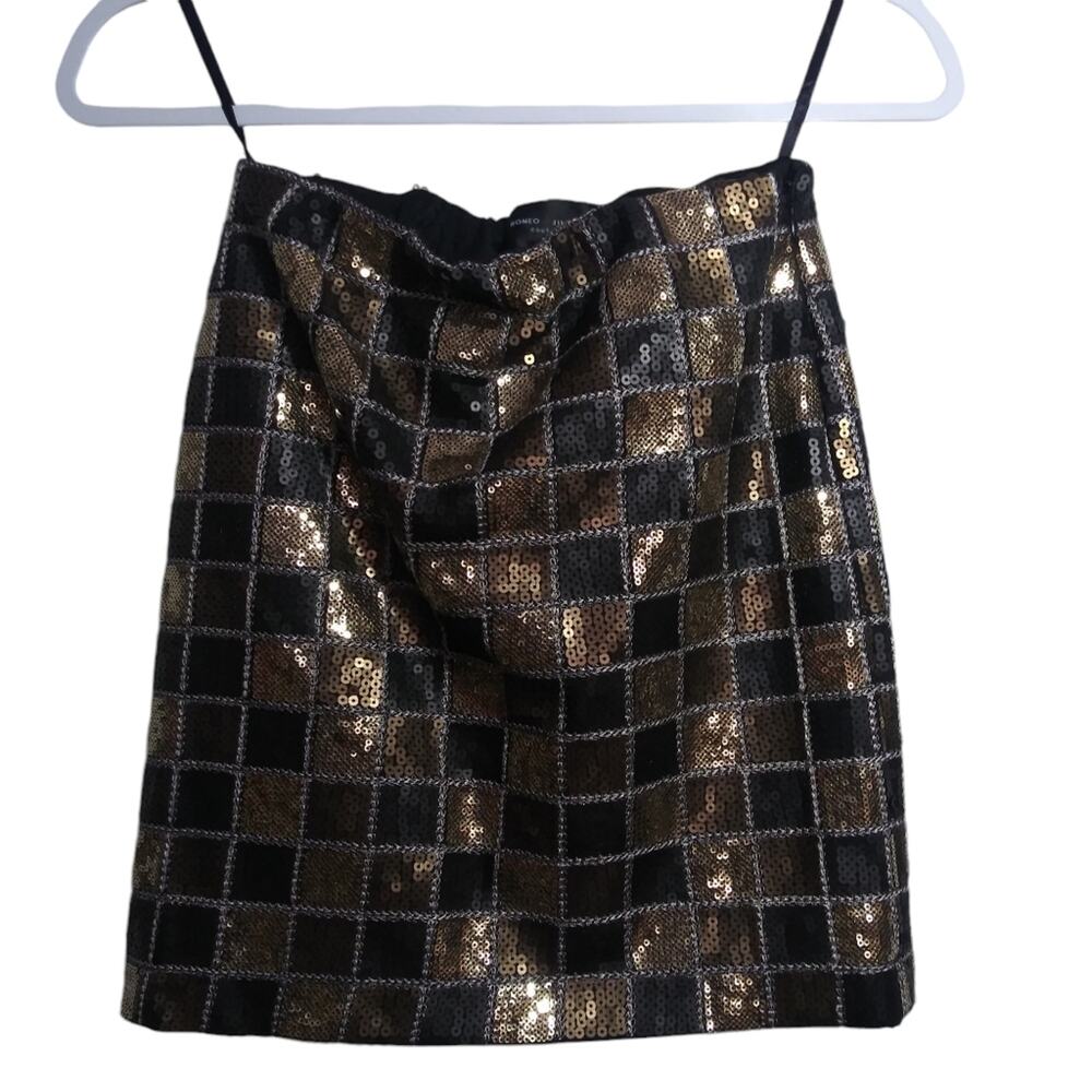 ROMEO & JULIET COUTURE Black And Gold Metallic Sequin Mini Skirt Party Size XS